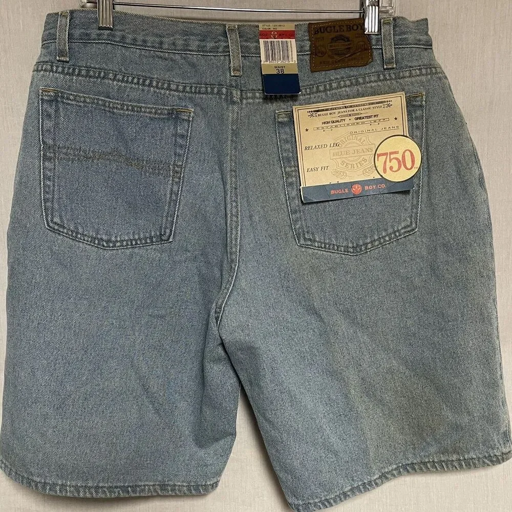Vintage 90s Bugle Boy 750 Denim Jean Shorts Blue Light Wash Mens Size 38 Stained